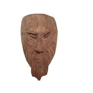 Vintage Peruvian Hand-Carved Wooden Mask Artisan Folk Art Wall Decor